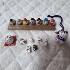 七福神　招き猫　たぬき　干支　置物セット 縁起物