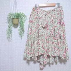 【ノーマカマリ】 花柄 ウエスト紐 スカート M 夏 秋