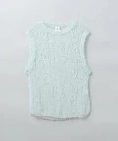 <6(ROKU)>ナイロンウール メッシュ クルーネック ノースリーブニット