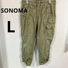 【SONOMA】オリーブグリーン カーゴパンツ ウエストゴム 7分丈 L