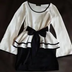 ★美品★ ペプラムスタイル ナイトドレス キャバドレス ❊ホワイト×ブラック
