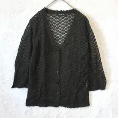 RIO DE CENT／カーディガン トップス M 総レース 7分袖 Vネック