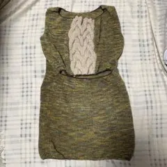 ケーブル編みグリーンニットワンピース