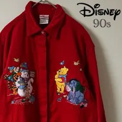 90s The DISNEY STORE/コーデュロイ 刺繍シャツ/M/レッド