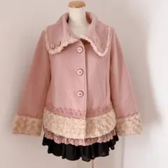 axes femme アクシーズ レース ファー コート くすみピンク Mサイズ