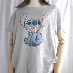 リロアンドスティッチ ディズニー プリント Tシャツ グレー S 古着 キャラTのサムネイル