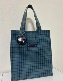 ファミリア 青チェック トートバッグ 小