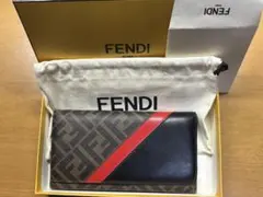FENDI 長財布 斜めストライプ 黒茶赤