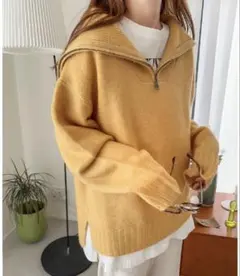 andMe(Alma design)ハーフジップセーラーカラーニット イエローM