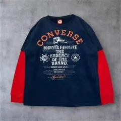 CONVERSEキッズトレーナー 00s 重ね着風 裏起毛 紺赤 160 Y2K