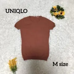 【UNIQLO】カシミヤ 半袖セーター【M】オレンジ 無地 カシミヤ100%