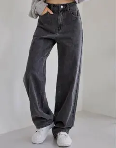 shein dazy スラントポケット ボーイフレンドデニムパンツ ダークグレー