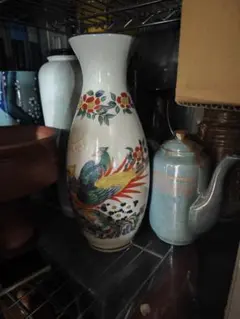 花と鳥の装飾 陶器製フラワーベース