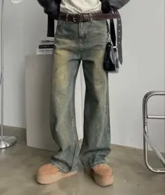 SHAGGIE オーロララインストーン付きヴィンテージルーズデニムパンツ