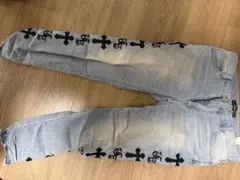 A'GEM/9 クロス刺繍 デニムパンツ ライトブルー M