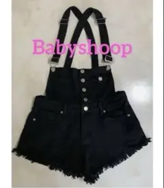 Babyshoop デニムオーバーオール ショート ブラック ダメージ