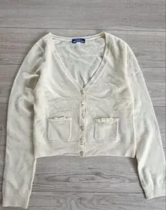 バーバリーブルーレーベル カシミヤ混 カーディガン リボン アイボリー 38