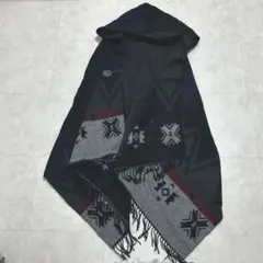 幾何学模様 フード付きポンチョ