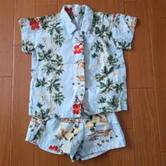 ベビー　80cm　 ハワイアンプリント 水色　上下セット