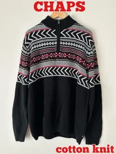 CHAPS コットンニット セーター　ハーフジップ　雪柄　ブラック