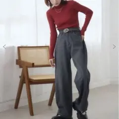 セール新品未使用ダグRETROGRil ダークグレーワイドパンツ ハイウエスト