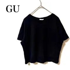 ＧＵ　Ｔシャツ　半袖　Ｌ　黒　ショート丈　シンプル　カジュアル　インナー　無地