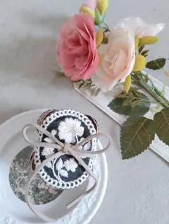 【残1】ヘアアクセサリー　インド刺繍リボン　ポニーフック　ヘアカフ　アンティーク