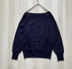 【美品】INDIVI ラメボーダードルマンニット　ネイビー