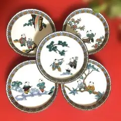 九谷焼　青郊窯　唐子絵変わり　銘々皿　5枚組　未使用品 未使用！】 九谷焼 九谷青郊窯 唐子 八角中皿 銘々皿 5客揃 レア