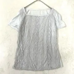 Gabardine K.T カットソー グレー ラメ入りレース 半袖 サイズ9のサムネイル