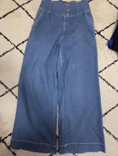 デニムブルー ハイウエスト ワイドパンツ