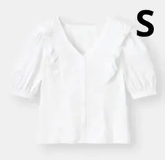 GU 2wayラッフルパフスリーブブラウス 白 Sサイズ