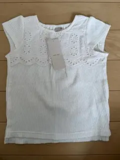 【新品未使用タグ付き】プティマイン 胸レースヨークTシャツ　白　110