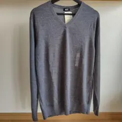 UNIQLO エクストラファインメリノウール　 Vネックセーター 　グレー 　L