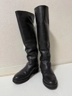 ブラックレザー ロングブーツ サイドファスナー付き