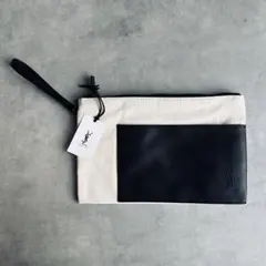 Yves Saint Laurent コットンキャンバス×PUレザー ポーチ ①
