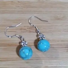 【匿名配送✨新品】フックピアス　ターコイズ　花　インディアンジュエリー　シルバー