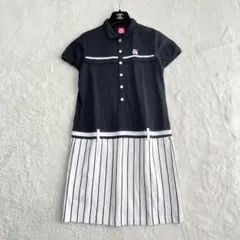 archivio ポロワンピース ゴルフ 黒 白 ストライプ ビジューロゴ 36のサムネイル
