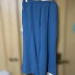 青色 ワイドパンツ ゴムウエスト