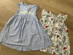 キッズ 半袖ワンピース 2枚セット 花柄 ストライプ