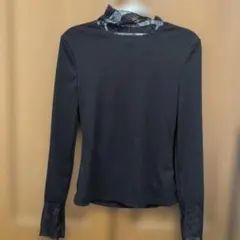 SHEIN　襟袖レース　薄手長袖トップス　カットソー　ブラック　黒　ハイネック
