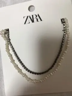 ZARA フェイクパール＆ラインストーンネックレス