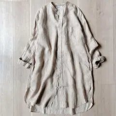 美品＊GYMPHLEX 麻100% シャツワンピース12バンドカラー