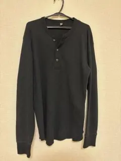 UNIQLO ワッフル ヘンリーネック 長袖 ブラック Sのサムネイル