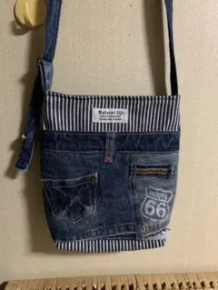1918【デニムポシェット、サコッシュ】ショルダーバッグ、デニムリメイク