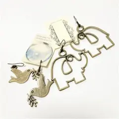 アンティーク風アニマルピアス セット 象 鳩