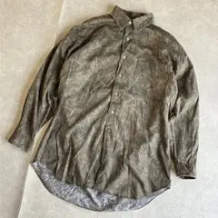 日本製 総柄シャツ レトロ柄 長袖シャツ 古着 カーキ系 ビンテージ風