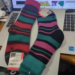滑り止め付きストライプ厚手ソックス　2足セット