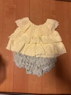 petit main イエロー フリル トップス パンツセット80