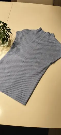 まとめ買いがお得！リブ編み ライトブルー 半袖ニット